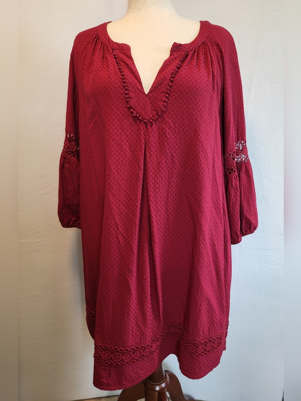 Crown & Ivy Burgundy Peasant Tunic Dress Size 3X